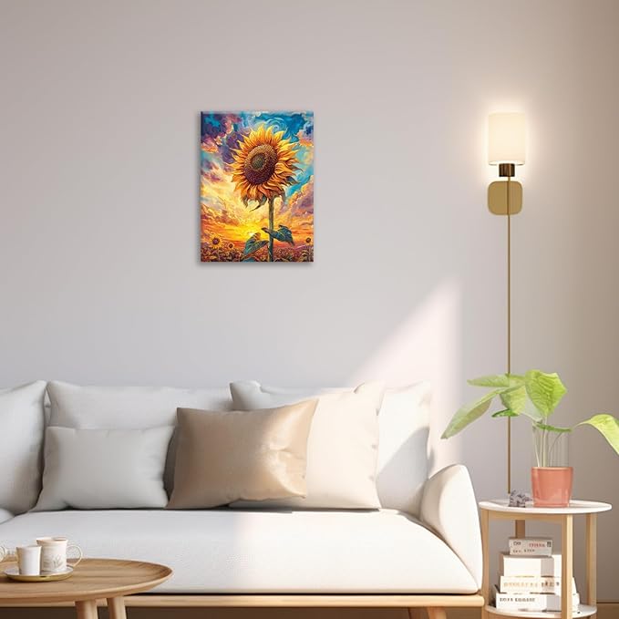 Sunflower Wall Art Canvas Yellow Floral Wall Decor Prints Framed Painting Pictures Gifts Artwork for Bathroom Bedroom Living Dining 16"x20"
