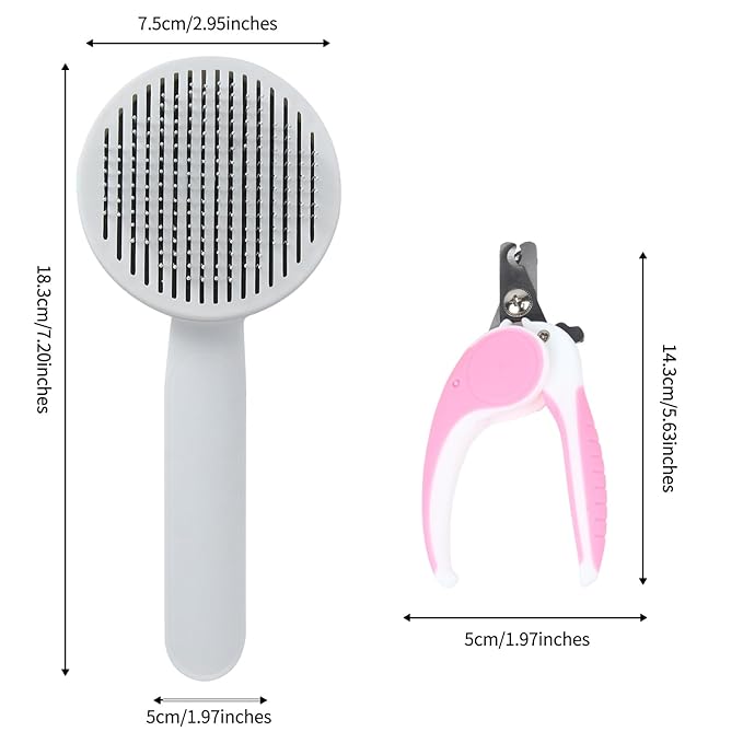 2PCS Pet Grooming Kit, Cat Brushes & Cat Nail Clipper, Cat Grooming Brush for Sedding and Grooming Fur (Pink)