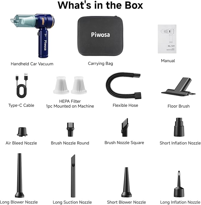 Handheld Vacuum Cordless, Car Vacuum Cleaner with High Power Strong Suction, Compressed Air Dusters with LED Light, Mini Portable Hand Vacuum Blower for Home, Pet (Navy)