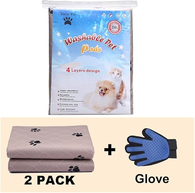 SincoPet Washable Dog Pee Pads with Puppy Grooming Gloves,Puppy Pads,Reusable Pet Training Pads,Large ,Waterproof Pet Pads for Dog Bed Mat,Super Absorbing Whelping Pads,48 Round Inch (Pack of 2)