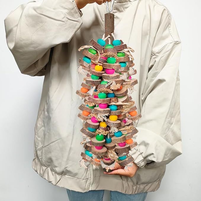 Parrot Toys for Large Birds, Multicolored Wooden Blocks Bird Chewing Toy Parrot Cage Bite Toy or Macaws Cokatoos African Grey and Large Medium Birds