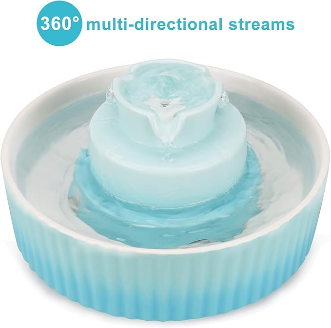 Ceramic Cat Water Fountain, 2.1L/71oz Cupcake Pet Fountain for Dog and Cat Indoor, 2 Ultra Quiet Pumps & 3 Carbon Filters