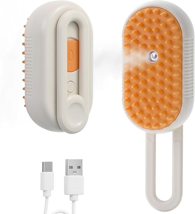4-in-1 Cat Grooming Brush β Water Spray & Self-Cleaning Shedding Brush for Cats & Dogs β Pet Hair Removal & Massage Comb for Long & Short Hair (beige).