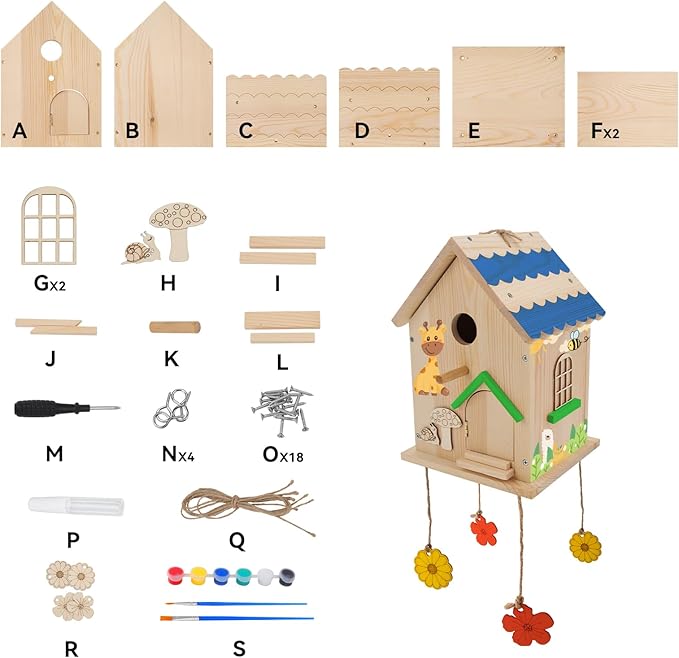 Lalafancy DIY Wooden Bird House Kit for Kids and Adults, Build it Yourself Birdhouse Kits for Outside with Paint Strips, Woodworking Adult Crafts, Hanging Birdhouse for Garden Yard Decor Gifts