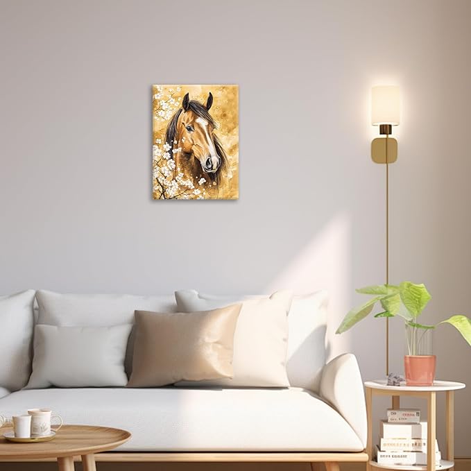 Horse Wall Art Canvas Rustic Horse Wall Decor Prints Framed Painting Farmhouse Flower Pictures Gifts Artwork for Bathroom Living Dining 12"x16"