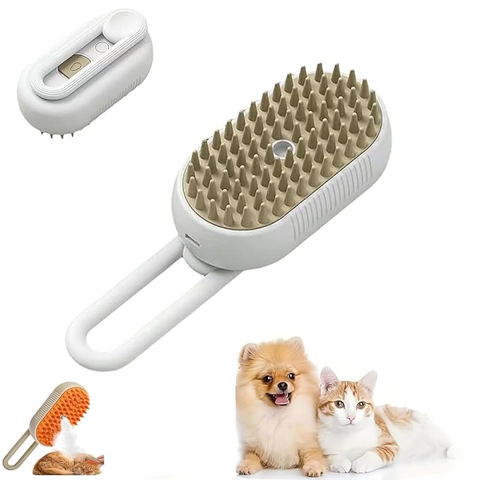 Cat Hair Steam Brush for Shedding,Cloud Care Cat Brush, 2024 Best Cat Steam Brush, Pet Steam Brush, 3-in-1 Self-Cleaning Cat Brush with 360° Rotating Arm, Detachable Silicone Bristle Head (White)