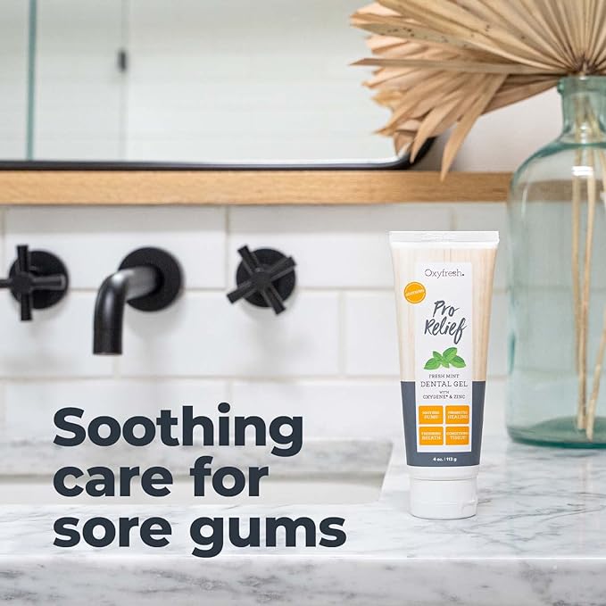 Oxyfresh Premium Pro Relief Dental Gel with Zinc –Infused with Aloe Vera, Chamomile and Xylitol – Dentist Recommended to Help Soothe Gum Tissue. 4 oz.