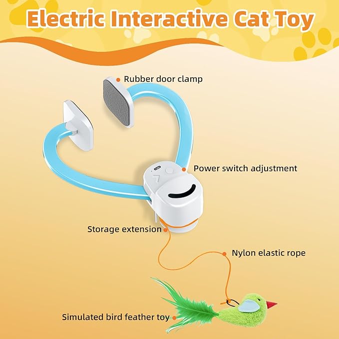 Interactive Cat Toys for Indoor Cats Automatic Electric Flying Bird Feather Mouse Toy - Best Kitten & Adult Cat Enrichment Mouse cat Toy Hanging Electric Kitty Toys for Bored Cats(Blue)
