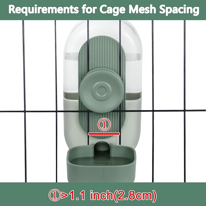 28oz Hanging Automatic Water Dispenser,Rabbit Water Bottle,Bunny Guinea Pig Ferret Water Bowl for Cage,Suitable for Small Animal Puppies(Cage Grid Spacing Over 1.2'') (Green)