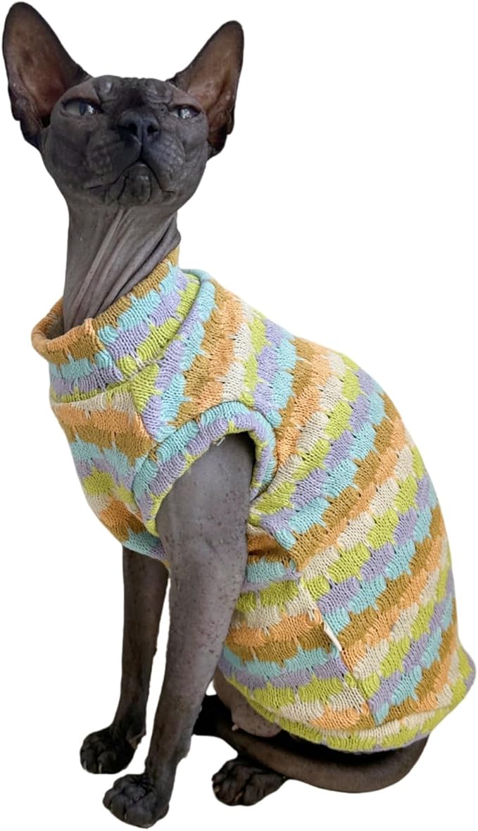 Sphynx Cat Clothes Hairless Cat Vest Elastic Cat Sweater Outfit, Pet Clothes for Sphynx Cat Coat for Cats and Small Dogs Apparel, Hairless cat Shirts Sweaters (Cyan Chestnut, X-Large)