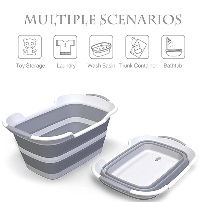 Collapsible Pet Bathtub with Water Drain Plug, Foldable Bathtub for Puppy Small Dogs Cats, Portable & Space Saving Design, BPA Free, Grey