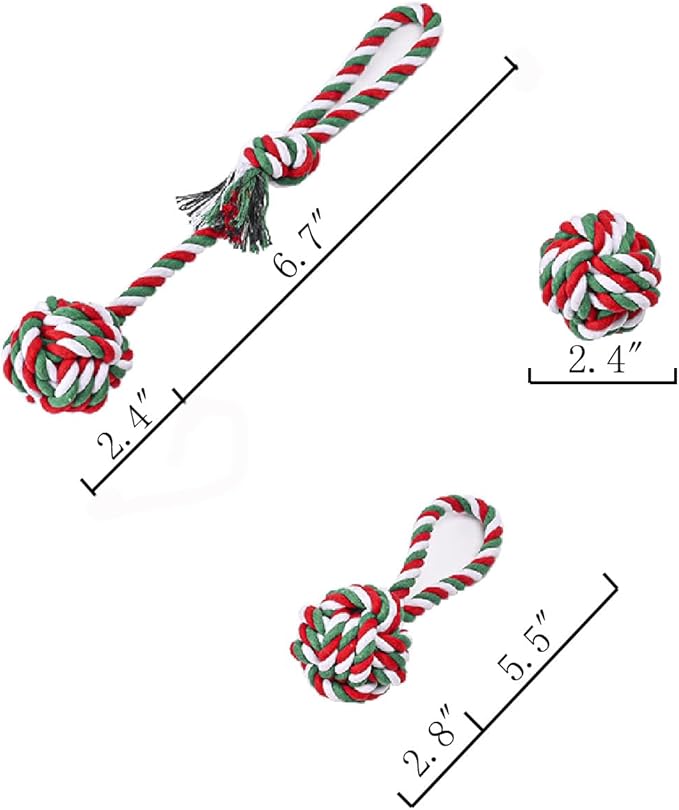 Dog Chew Toys,Dog Toys for Small Dogs and Medium Dogs for Boredom and Stimulating Teeth Cleaning Gum Massage Tug Christmas Dog Ball Rope Toy Set of 2