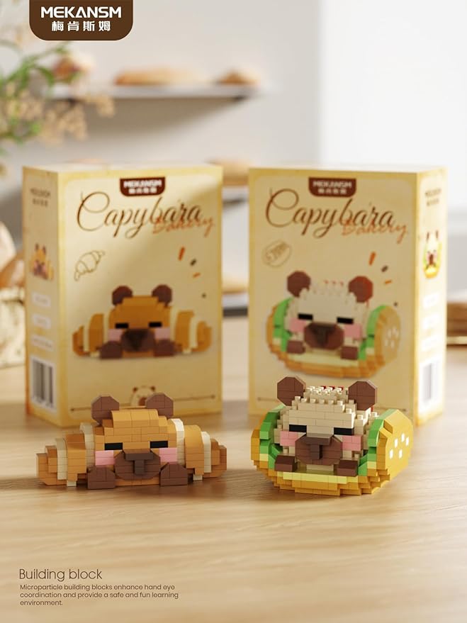 Sandwich Hot Dog Cute Capybara Baking Bread Series Mini Building Toy Kawaii Animals Set Micro Adorable Pet Buildings Small Bricks Gifts Toys
