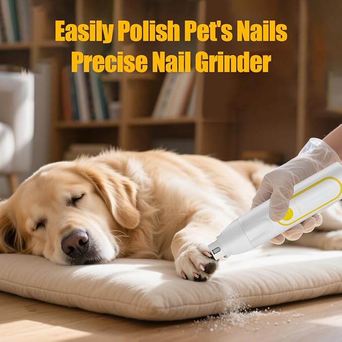 Dog Clippers Grooming Kit, 4-in-1 Electric Cordless Low-Noise Dog Paw Trimmer, Shave, Nail Trimmer and Nail Grinder Suitable for Small and Medium-Sized Pet (White)