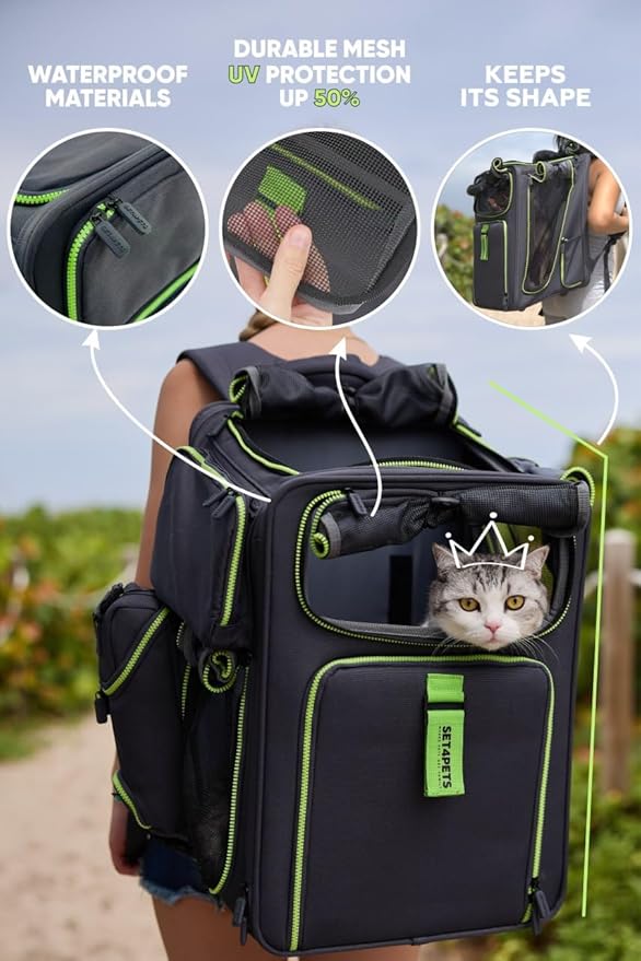 Cat Backpack Carrier & Dog Car Seat for Small Pets Up to 25 lbs - Expandable Cat Carrier Backpack with Safety Leash and Breathable Mesh - Waterproof for Travel - 3 in 1