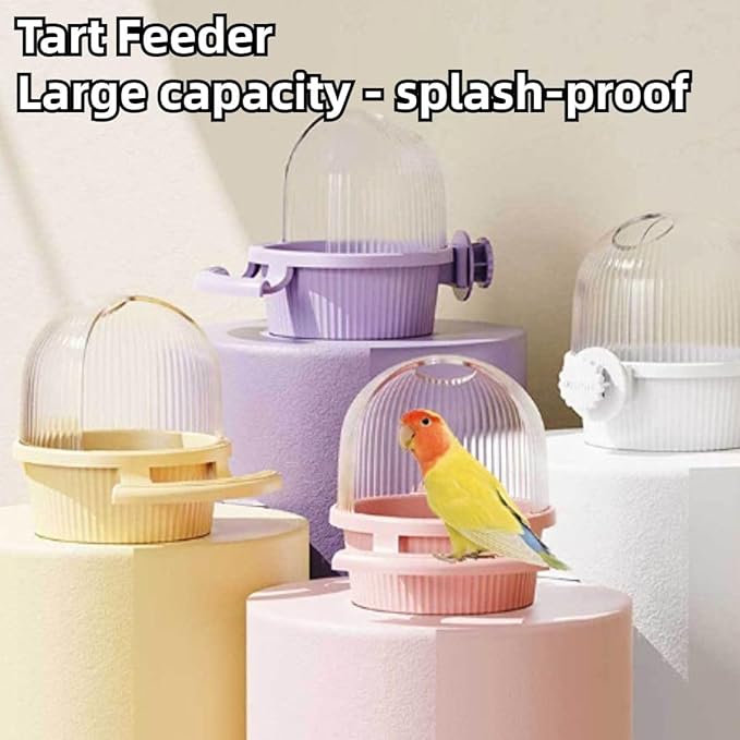 Bird Feeder for Cage – No Mess Feeder & Water Dispenser, Easy to Install and Clean, Semi-Enclosed Design Prevents Splashing (Yellow)