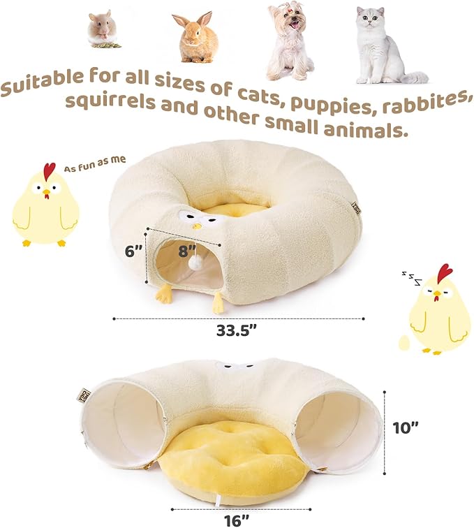 EHEYCIGA Cat Tunnel Bed for Indoor Cats, Cute Cat Donut Toy Tunnel for Small Large Cats with Washable Circle Cushion, Peekaboo Pet Cave Play Tunnel for Kitten, Puppy, Rabbit