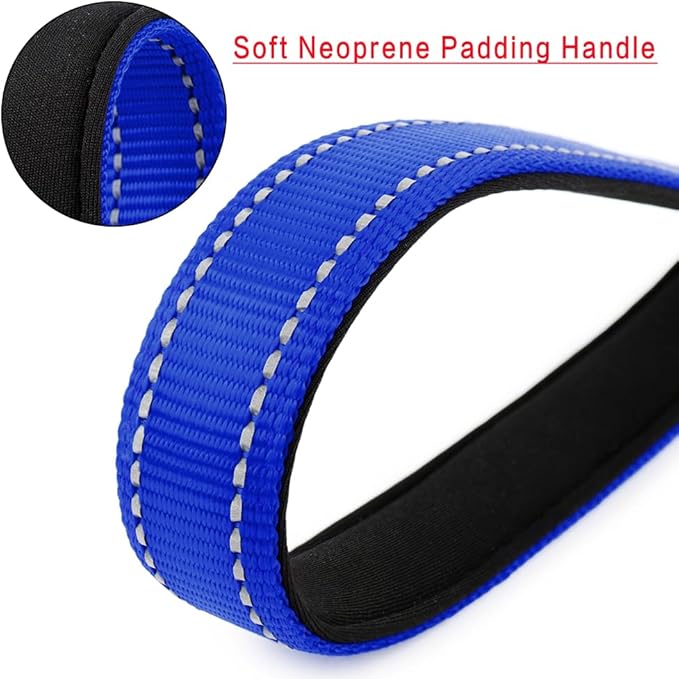 PLUTUS PET Short Dog Leash, Reflective Nylon Padded Handle, Strong Traffic Leash with Carabiner Clip, Perfect for Large or Medium Dogs (10”,Royal Blue)