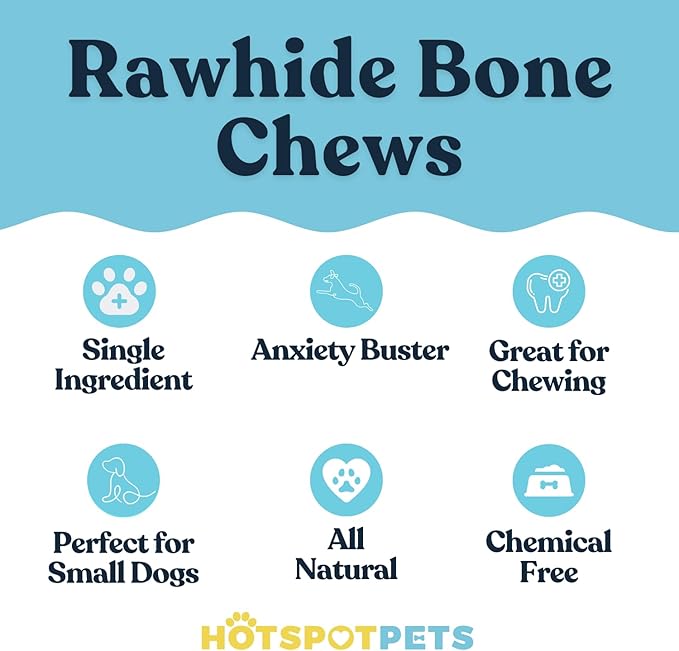 hotspot pets 4-5 Inch Rawhide Dog Chew Bones - Choice of 10, 20, 30 Packs - from Grass Fed Brazilian Cows - Promotes Dental Hygiene and Good Behavior (20 Pack)