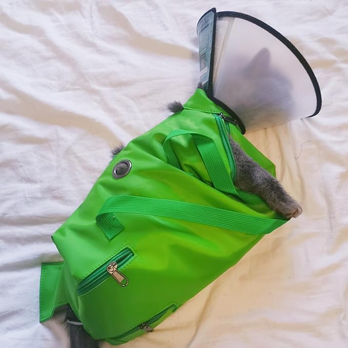 HDKUW Cat Grooming Bag,Foldable Travel Carrier for Cats,Anti-Bite Anti-Scratch Cat Grooming Restraint Bag,Pet Carrier for Administering Eye Drops,Ear Cleaner,Clipping Nails Green L
