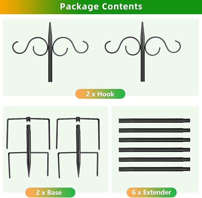 Outdoor Shepherds Hook for Bird Feeder, Double 76in Heavy Duty Shepherd Hooks, Adjustable String Lights Poles for Hanging Garden Plants, Humming Bird Feeder (2 Pack)
