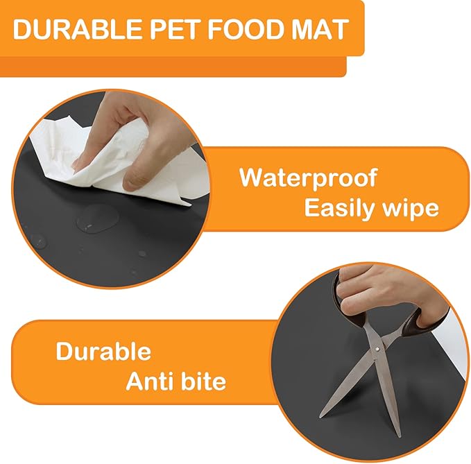 KVK Dog Water Mat 39.4×29.5in - Silicone Dog Mat for Food and Water Extra Large - Pet Food Mat for Floors Waterproof - Pet Feeding Mat Prevent Water Food Spills - Dark Grey