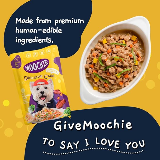 MOOCHIE Grain Free Small Dogs Wet Dog Food - Digestive Care - Real Chicken, Beef & Vegetable - No Artificial Flavors or Preservative - 12 x 3 oz Pouch
