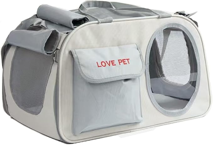 Pet Carrier for Small Cats Dogs, Dog Carrier Travel Bag with Adequate Ventilation, Locking Safety Zippers, Padded Shoulder and Carrying Strap(Grey)