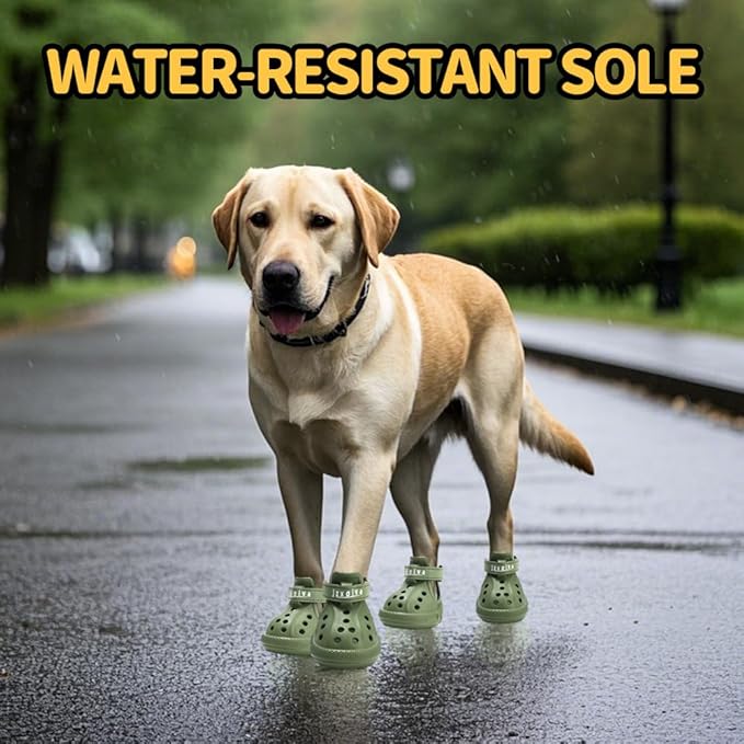 JZXOIVA Dog Shoes for Hot Pavement, Dog Booties for Large Dogs, Breathable Dog Boots & Paw Protectors, Adjustable Non-Slip Dog Rain Booties, Waterproof Pets Sandals for Beach Green Size 10