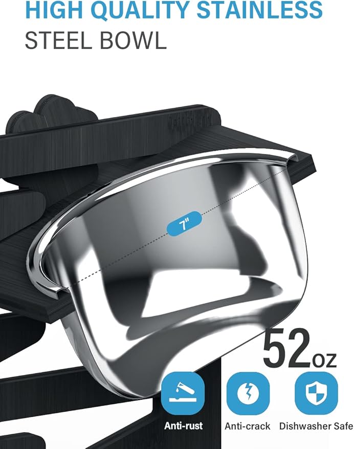 Vantic Elevated Dog Bowls, Adjustable Raised Dog Bowl Stand for Large and XLarge Pet, Sturdy Bamboo Food Feeder with 2 Stainless Steel Dishes, Black