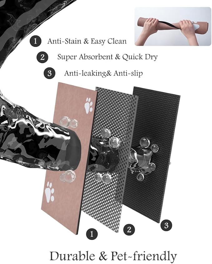 Pet Feeding Mat-Absorbent Dog Mat for Food and Water Bowl-No Stains Quick Dry Water Dispenser Mat-Dog Accessories Pet Supplies-Bowl for Messy Drinkers(Dusty Pink,17"x34"