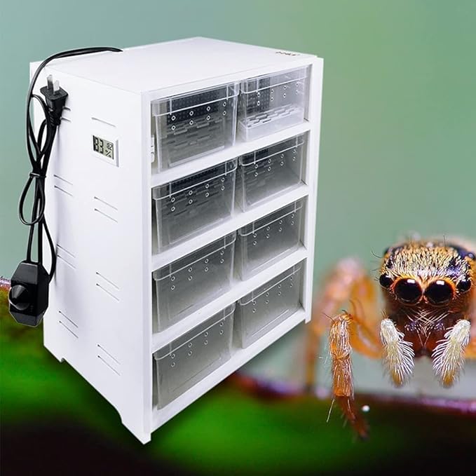 8-Grid Acrylic Pet Breeding Box,Large Reptile Enclosure with Hygrometer&Heating Pad,Lizard Spider Snake Tortoise Cage Pet Snake Terrarium Tank Multipurpose Multipurpose Feeding Box,White.