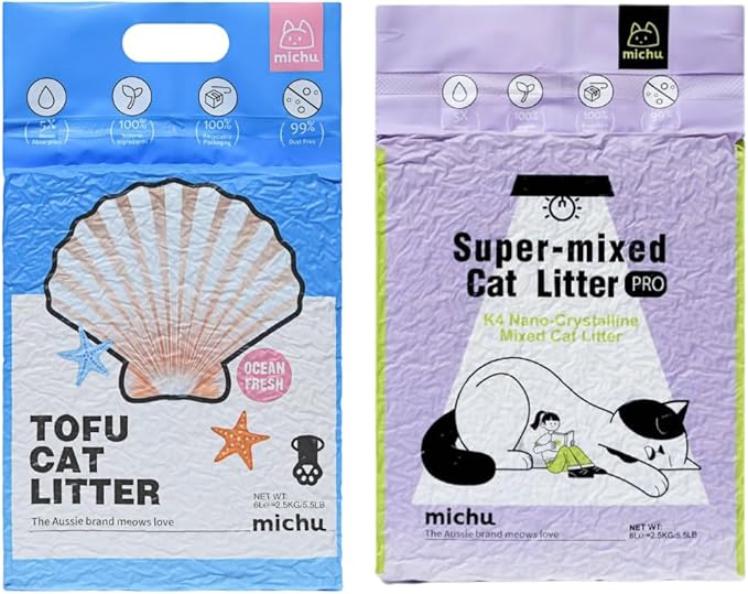 Tofu Cat Litter Natural Clumping Tofu Cat Litter 5.5lb/88oz 5 Scents (Ocean Fresh + Mixed, 2 Pack)