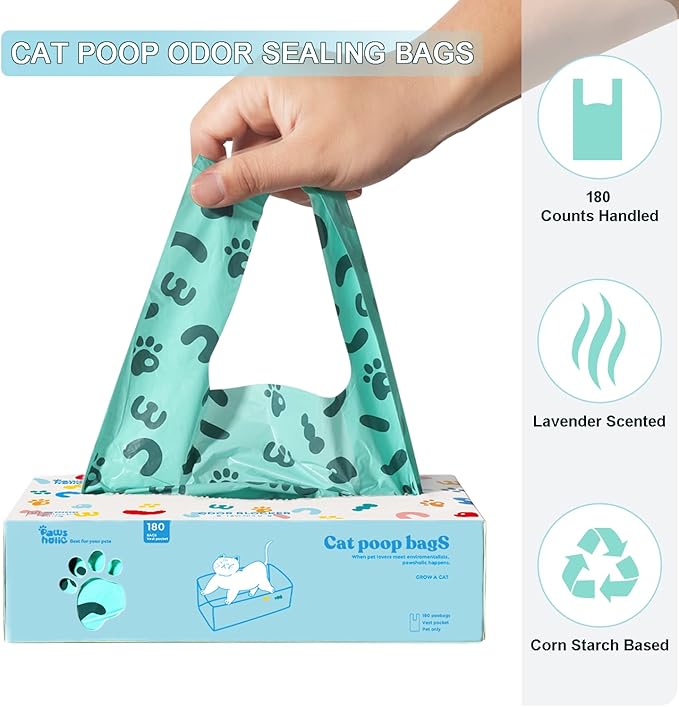 Poop Bags for Dog and Cat - Biodegradable 100% Leak-Proof Pet Waste Bags with Handle, 360 Count, Cornstarch Based Extra Thick, for Dog Poop and Cat Litter Disposal (Unscented)