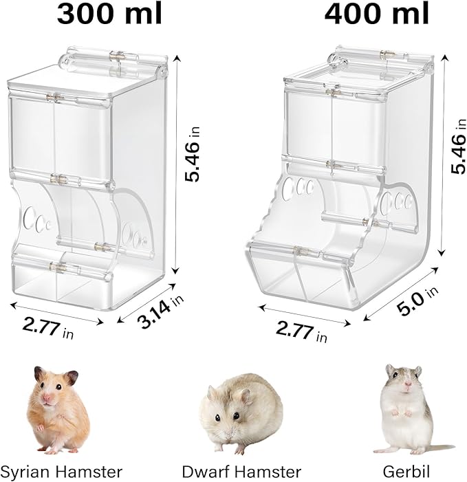 Automatic Feeder for Hamster with Gravity Feeding, Easy Refill, Transparent, Auto Food Dispenser for Hamsters Parrots Sugar Gliders and Other Small Animals (400 ML)