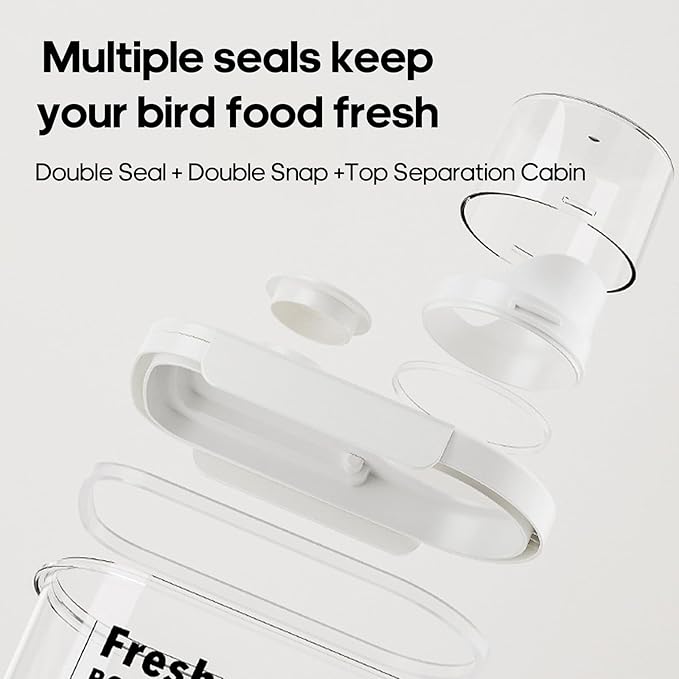 1.7 Qt/1.6 L Bird Seed Storage Container with Lids Airtight Measuring Cup, Bird Seed Dispenser Pet Food Container Are Used to Store Bird Food, Chicken Feed BPA Free (1.6L, White)