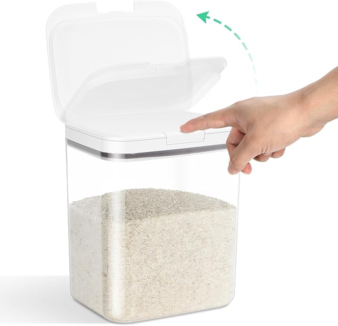 Rice Storage Container - 5.8 Qt | 11 Lbs Crystal-Clear Plastic Food Storage Container Bin with Pop-up Lid for Rice Flour Sugar, Dry Food Holder for Kitchen Pantry Organization and Storage