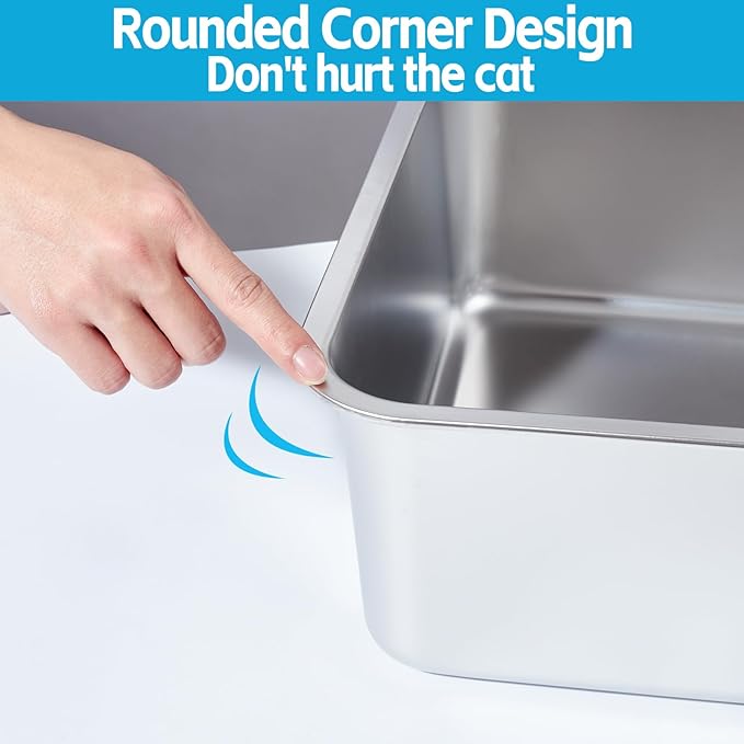 Stainless Steel Cat Litter Box 2 Pack,XL Metal Litter Box for Big Cats, Cat LitterBox Metal Pet Toilet Easy to Clean,High Sided Litters Boxes Adult Big Cats,Non Stick, No Smell,23.6"x15.8"x6"