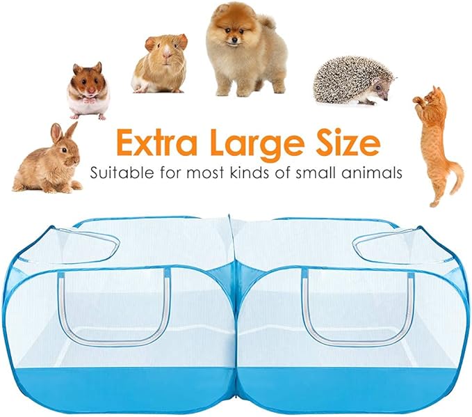 Lukovee Small Animals Playpen, Chicken Pen with Escape-Proof Detachable Bottom & 4 Zipper Doors, Breathable Foldable Portable Large Chicken Run Coop for Puppy Duck Kitten Rabbits Outdoor Yard (Blue)