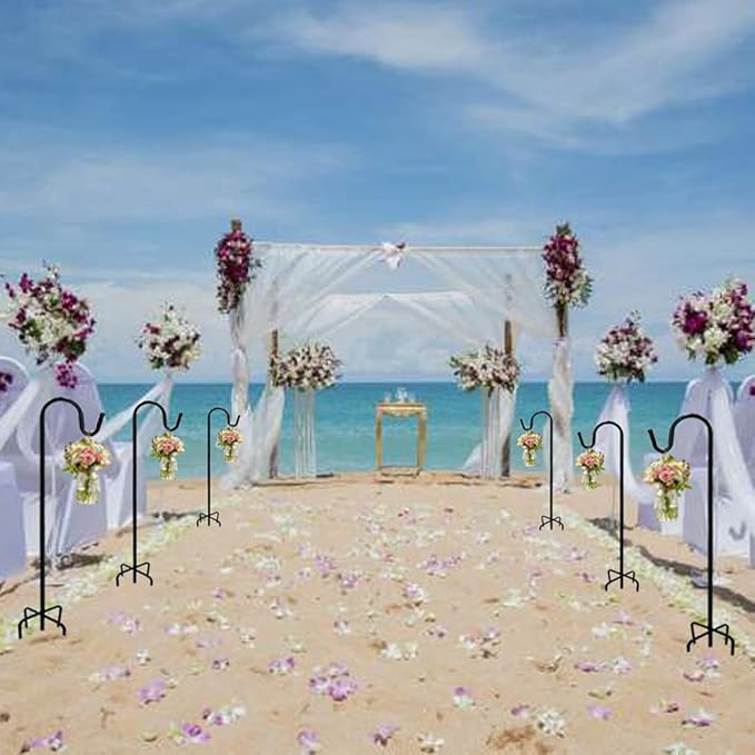 Adjustable Shepherds Hook with 5 Prong Base,63 Inch Tall Heavy Duty Hanging Stakes for Plant Bird Feeder Solar Light Plant Hanger for Outdoor Garden Wedding Decor,Matte Black(2 Packs)