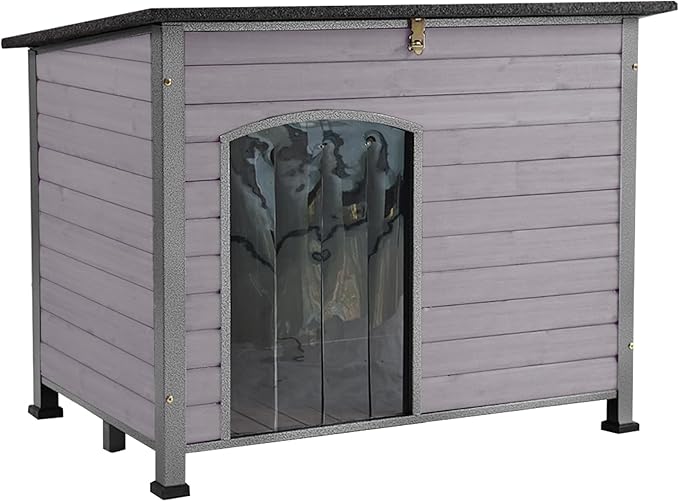 Aivituvin Large Dog House Outdoor Indoor Weatherproof Dog House for Small & Medium & Large Dogs with Unique All-Around Iron Frame&Raised Feet(Grey)