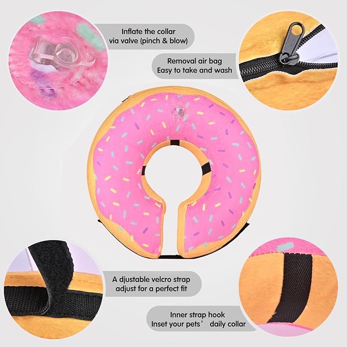 Katoggy Inflatable Cone Collar for Dogs and Cats After Surgery, Soft Adjustable Blow up Donut E-Collar for Small Medium Large Pets