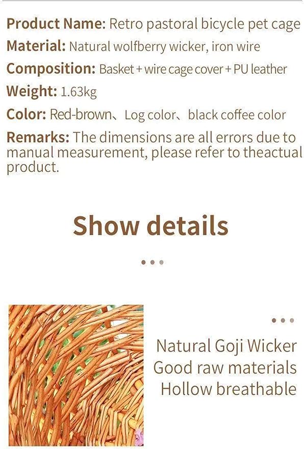 Dog Bike Basket Pet Carrier Bicycle Dog Carrier | Natural Wicker Attachment with Protective Grille,Easy to Install Comfort Cotton Cushion,Mounting Bracket for Secure Bicycle Rear Luggage Rack