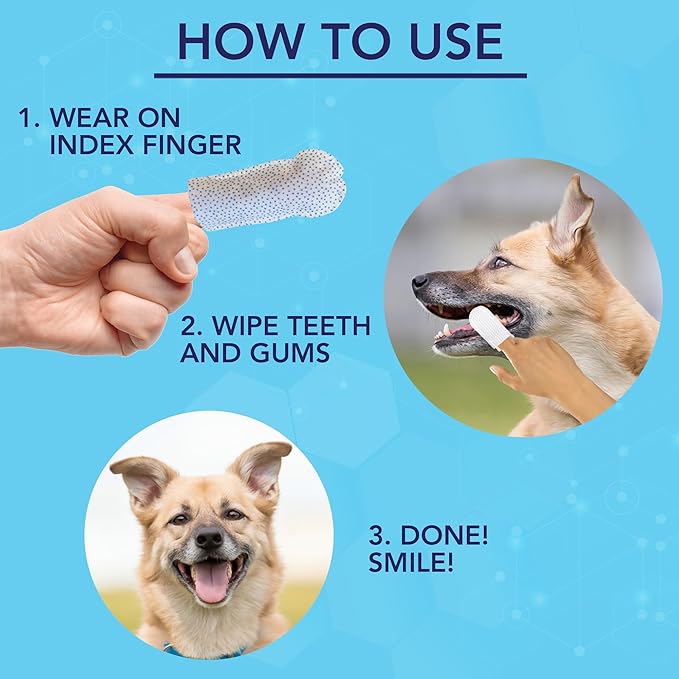 NOVEHA Pets Dental Finger Wipes for Dogs & Cats | Freshens Breath, Reduces Plaque | Healthier Gums | Clean Teeth No Toothbrush | Vet Recommended Effective Natural Oral Care (50 pcs, Mint)