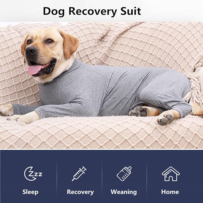 Dog Recovery Suit, Abdominal Wound After Surgery Wear, Prevent Licking Wounds, E-Collar & Cone Alternatives, Long Sleeve Postoperative Shirts Dog Bodysuit Prevent Shedding(XL, Grey)