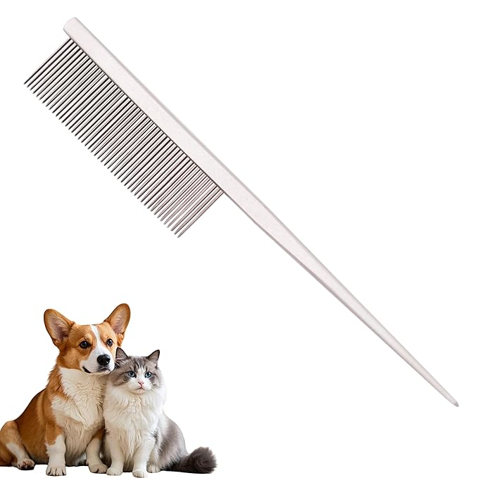 Grooming Pet Comb Rat Tail Dematting Cat and Dog Comb,Rounded Ends Design for Safe Tangle Removal, Hairstyling, Massage,Loose Hair Removal,Prevent Irritation,Fluffing Paws,Face,Tail,Remove Tear Stain