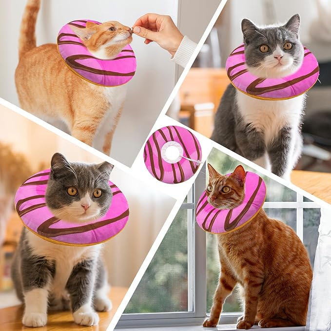 Cat Cone Collar Soft, Adjustable Cat Recovery Collars to Stop Licking, Cute Donut E Collar After Surgery, Anti-Lick Wound Healing Elizabethan Collar for Kittens (Pink, Large)