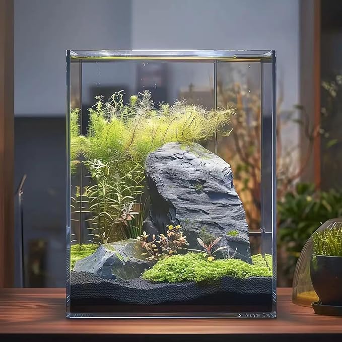2 Gallon Glass Fish Tank, Easy to Maintain Small Aquarium for Betta/Snails/Shrimp and Aquatic Planting.
