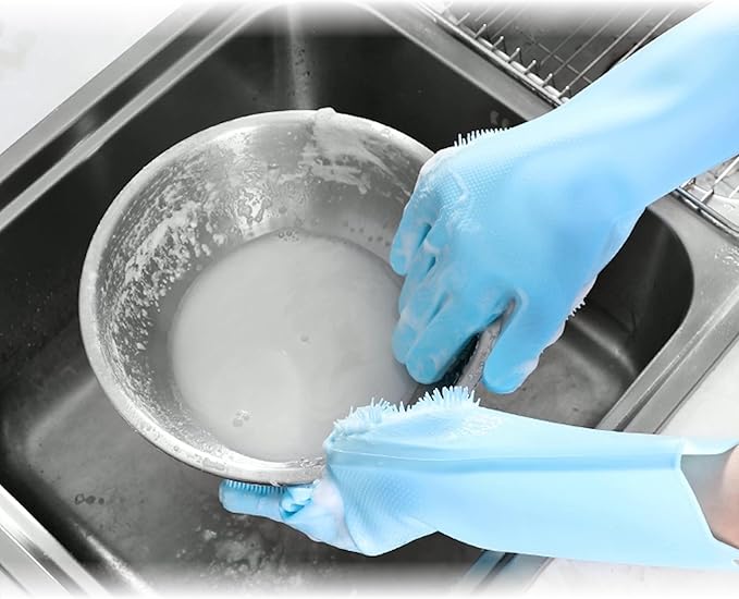 Pet Grooming Gloves,Heat-Resistant Silicone Gloves with High-Density Teeth for Enhanced Massaging and Bathing of Dogs and Cats (Blue, 2 Pair)