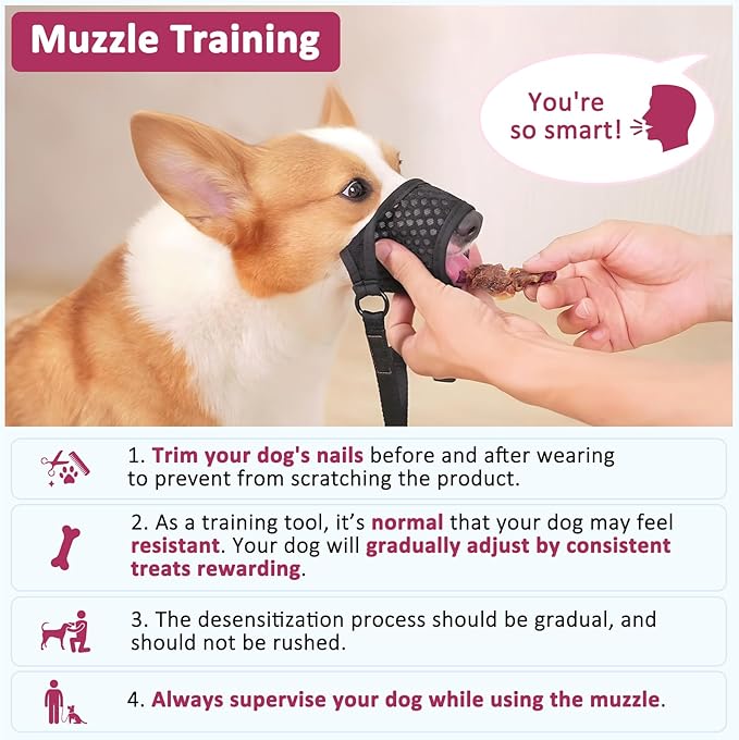 LUCKYPAW Soft Muzzle for Medium Large Sized Dogs Beagle Labrador German Shepherd, Dog Muzzle to Prevent Biting Chewing, Adjustable Breathable Mouth Guard for Grooming Walking Training(Hot Pink, L)